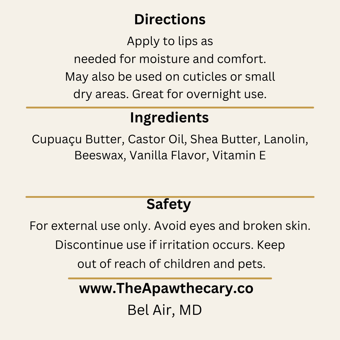 Low Key Lip Balm Back Label