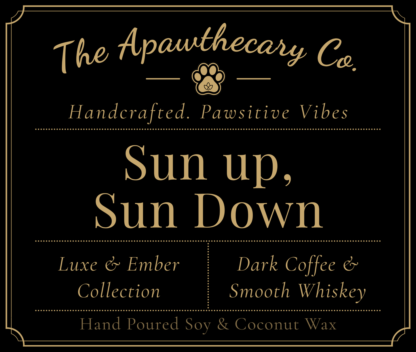 Advertisement for 'The Apawthecary Co.' with product names and descriptions on a black background.