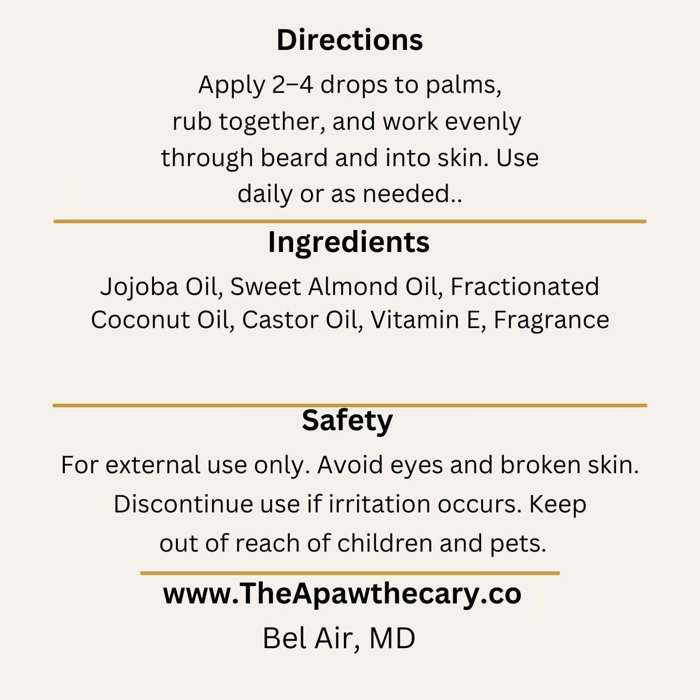 Beard Oil of Destiny Back Label