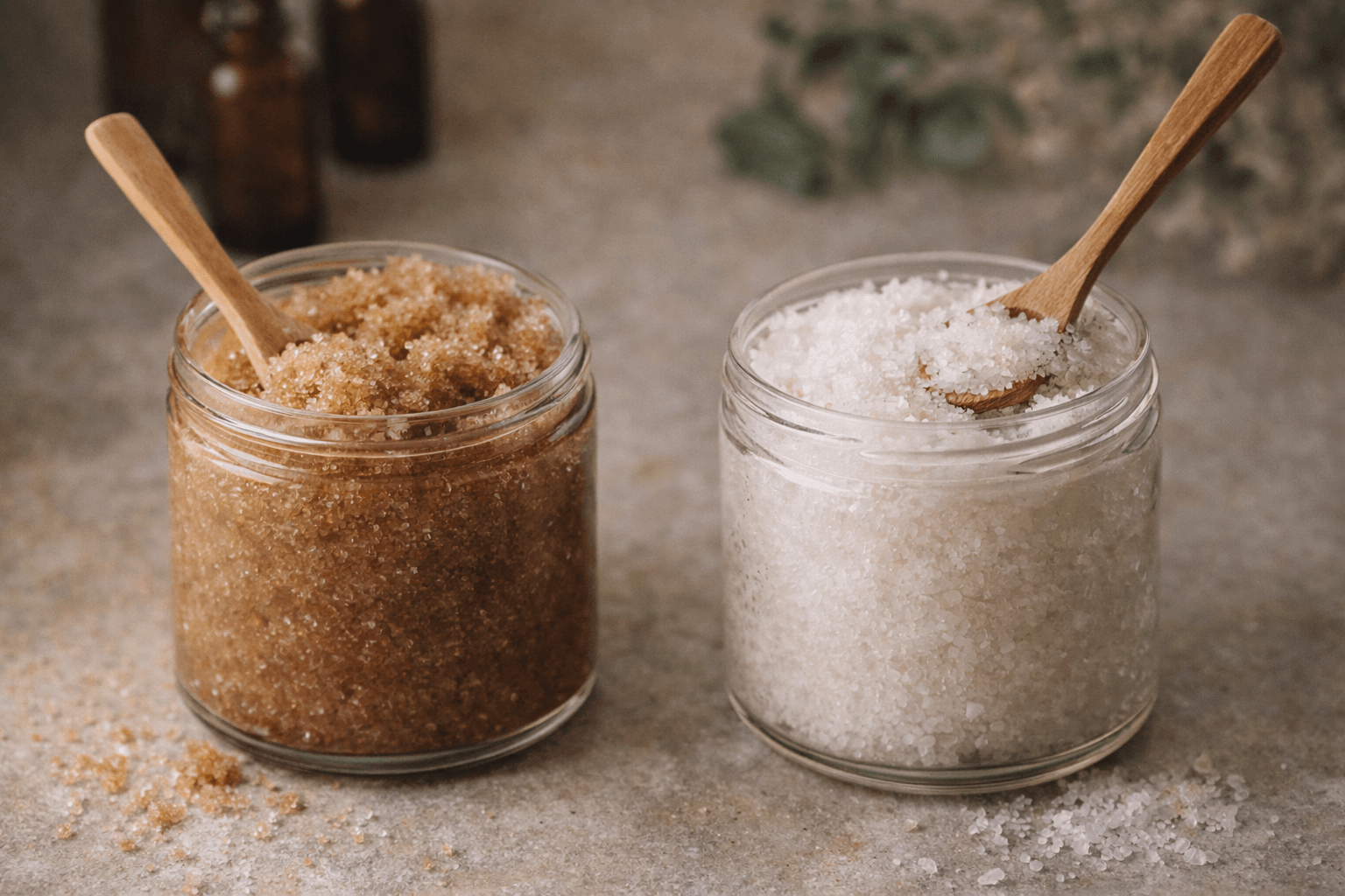 Salt scrub and sugar scrub