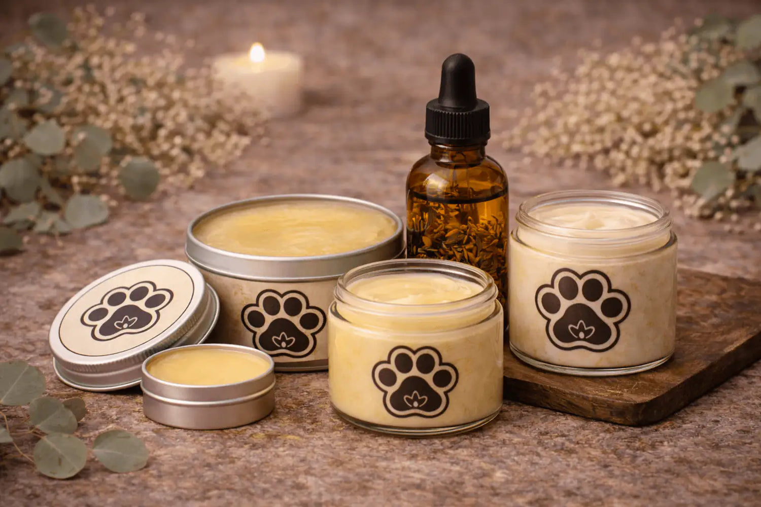 Balms & Salves collection featuring soothing creams and oils for dry skin care.