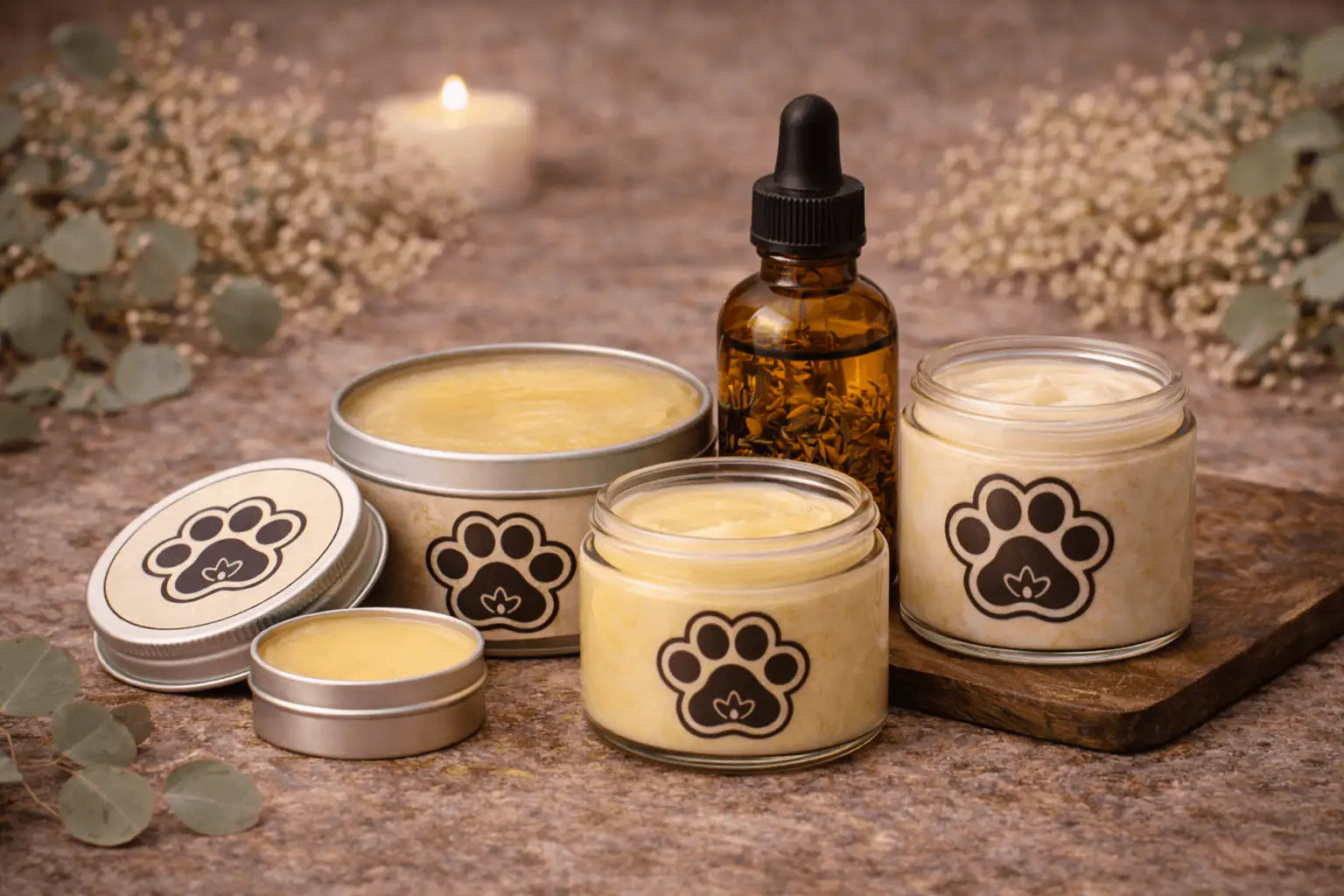 Balms & Salves collection featuring soothing creams and oils for dry skin care.