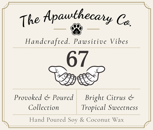 Product label for 'The Apawthecary Co.' with paw prints and product details.
