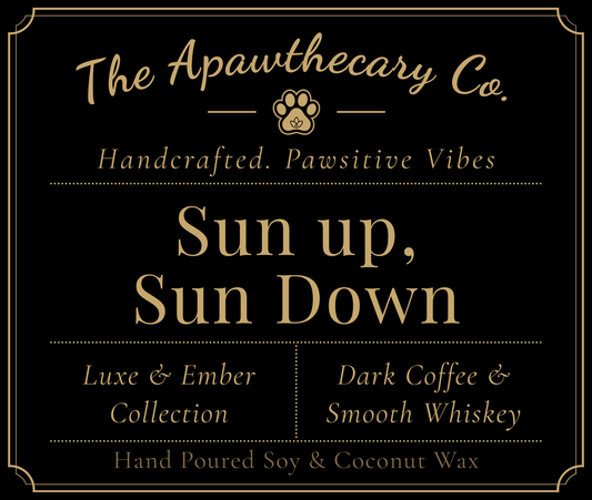 Advertisement for 'The Apawthecary Co.' with product names and descriptions on a black background.