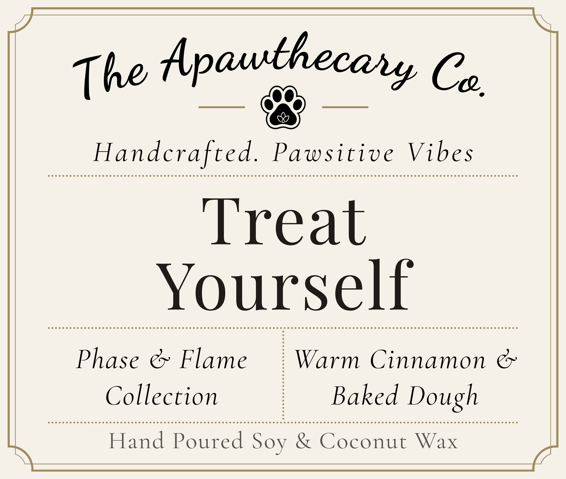 Product label for 'The Apawthecary Co.' with branding and product details.