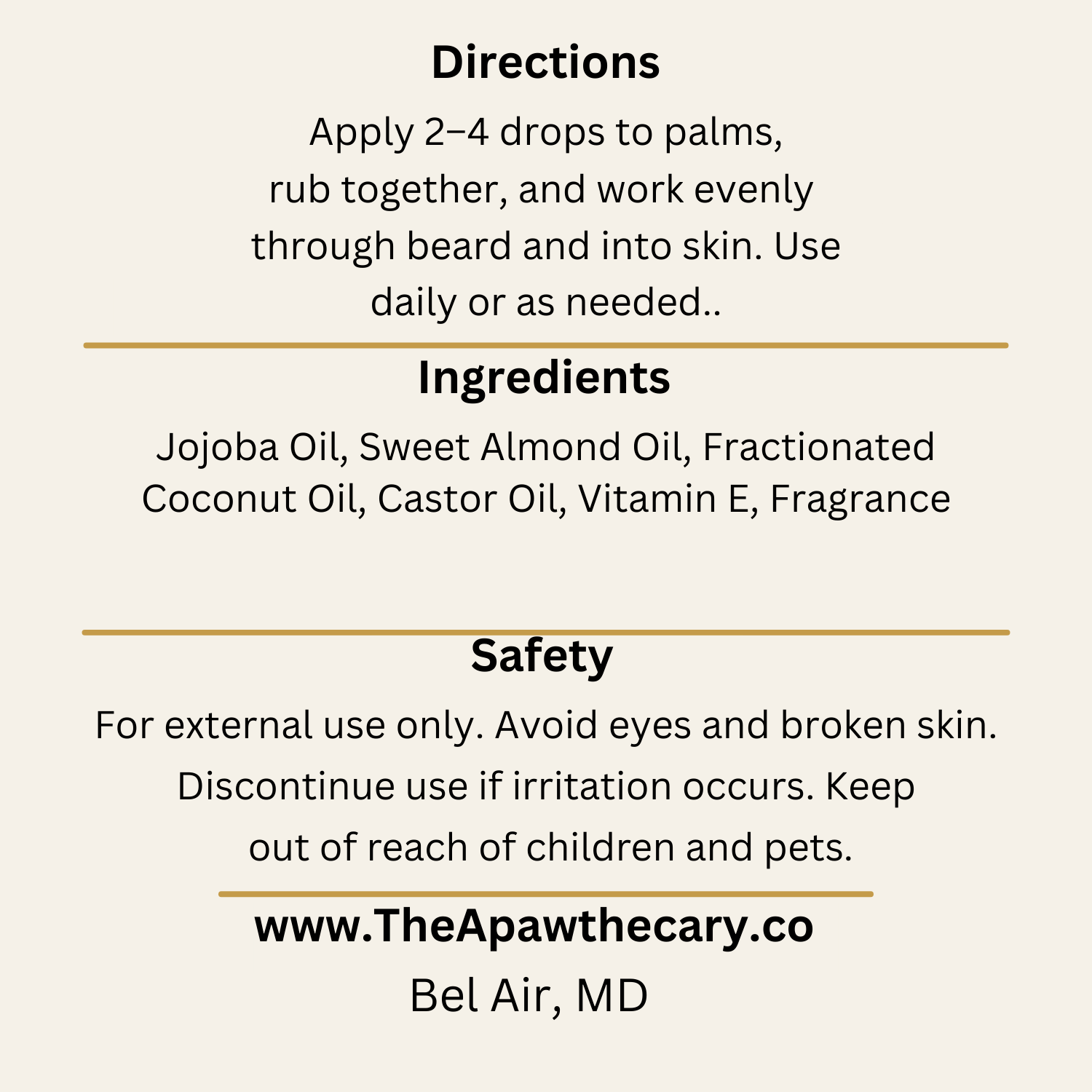 Beard Oil of Destiny Back Label