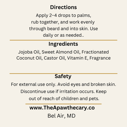 Beard Oil of Destiny Back Label