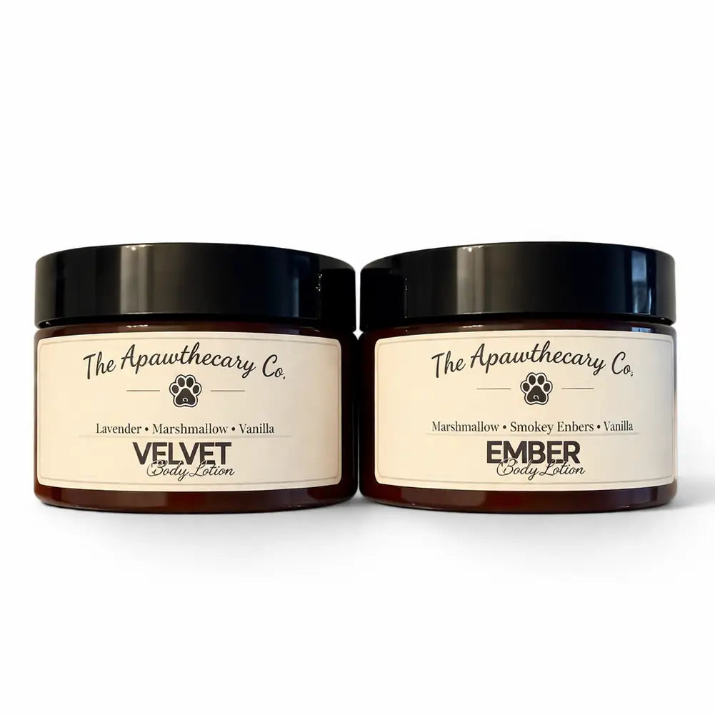 Two jars of 'The Apawthecary Co.' pet products on a white background