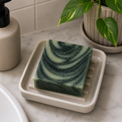 Like A Boss - Luxury Cold Process Soap – Masculine Scented displayed on a soap dish with a marble backdrop.