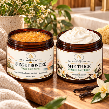 Polished & Plush – Body Scrub & Butter Duo — lifestyle scene 2. Actual included products shown.
