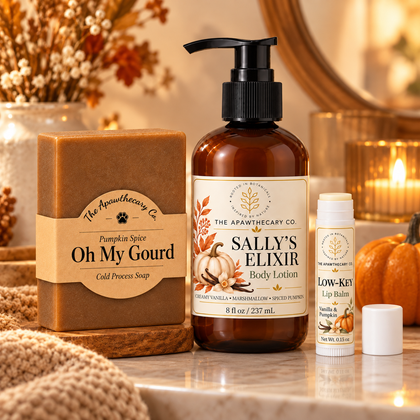 A Little Fall – Pumpkin Body Care Trio — lifestyle scene 1. Actual included products shown.
