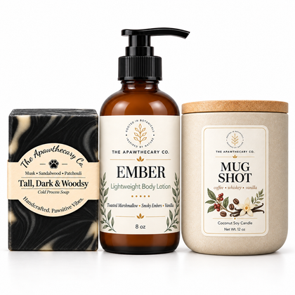 Groomed & Grounded – Warm & Woodsy Gift Trio. Included products shown.
