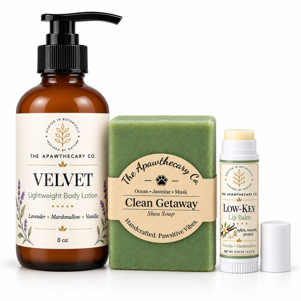A Little Apawthecary – Soap, Lotion & Lip Discovery Trio. Included products shown.