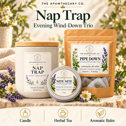 Nap Trap – Evening Wind-Down Trio — branded bundle showcase. Actual included products shown.