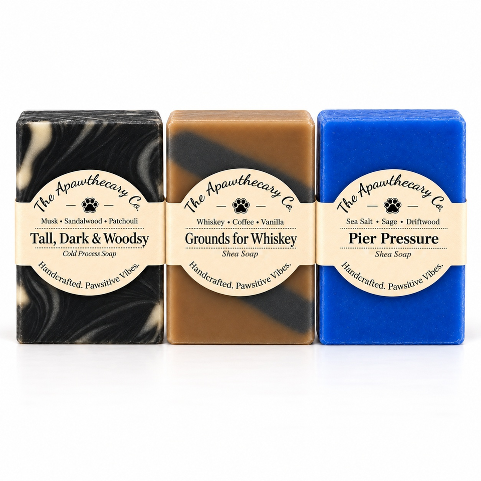 Soap Stash – Curated 3, 4 & 6-Bar Discovery Packs — 3 Bars – Warm & Woodsy. Included products shown.