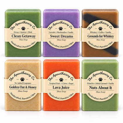 Soap Stash – Curated 3, 4 & 6-Bar Discovery Packs — 6 Bars – The Soap Wardrobe. Included products shown.