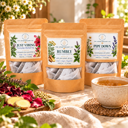Tea Discovery Trio – Three Herbal Blends — lifestyle scene 1. Actual included products shown.