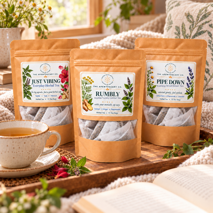 Tea Discovery Trio – Three Herbal Blends — lifestyle scene 2. Actual included products shown.