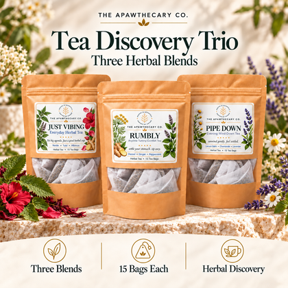 Tea Discovery Trio – Three Herbal Blends — branded bundle showcase. Actual included products shown.