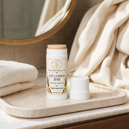 Lit Lotion Bar – Solid Body Moisturizer — solid lotion bar with cap removed