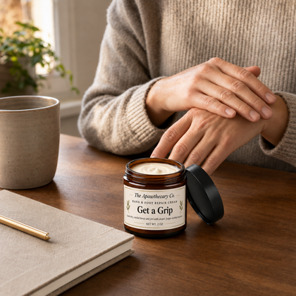 Get a Grip – Hand & Foot Cream — open hand cream on desk