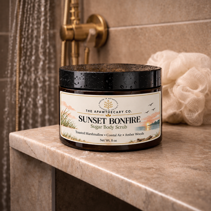 Sunset Bonfire – Sugar Body Scrub — sugar scrub beside shower