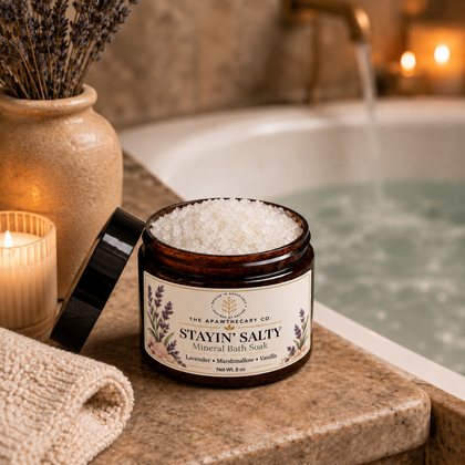 Stayin’ Salty – Mineral Bath Salt Soak — mineral bath soak beside bathtub