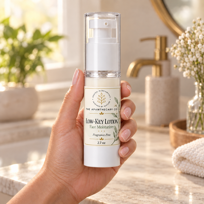 Low-Key Lotion – Fragrance-Free Face Moisturizer — airless pump bottle held in hand