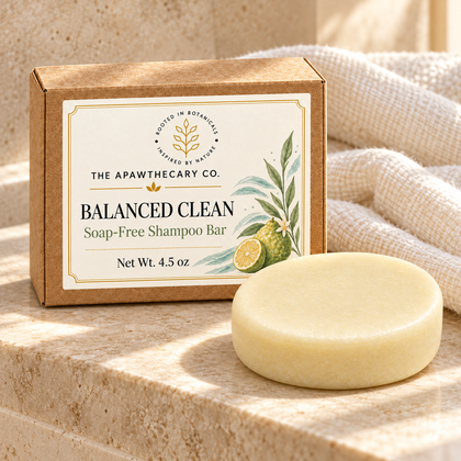 Balanced Clean – Daily Shampoo Bar — Balanced Clean on warm stone and ivory linen