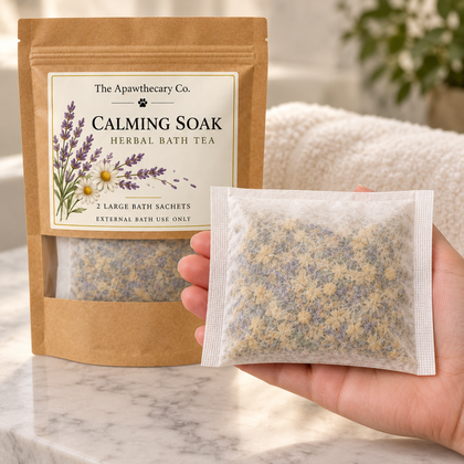 Calming Soak – Herbal Bath Tea included in this bundle, shown in a lifestyle setting.
