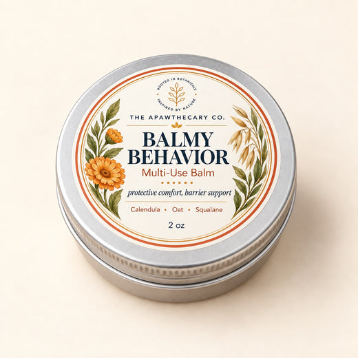 Balmy Behavior 2 oz multi-use balm tin with front label.