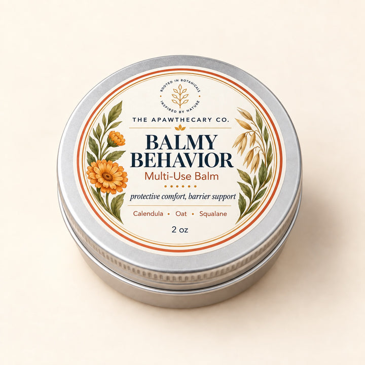 Balmy Behavior 2 oz multi-use balm tin with front label.