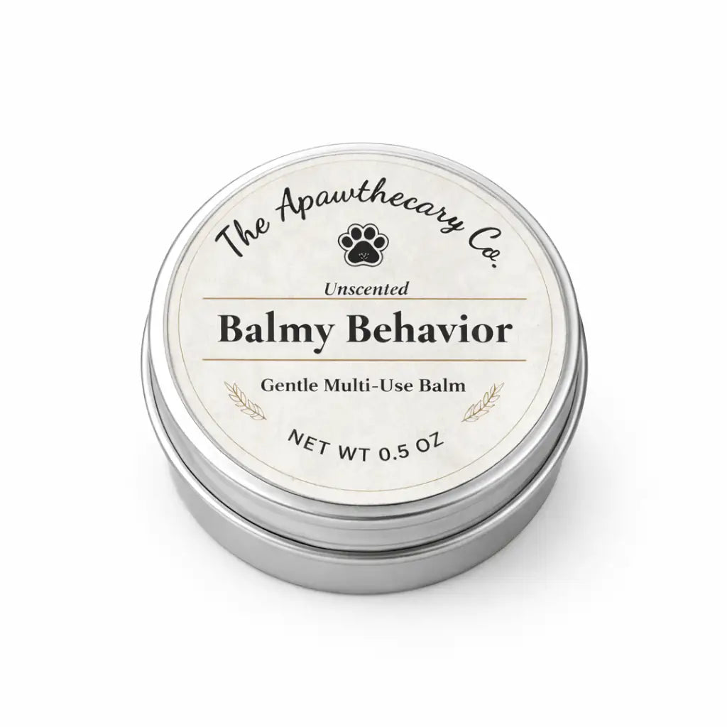 Tin of Balmy Behavior balm by The Apawthecary Co. on a white background