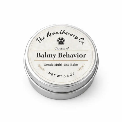 Tin of Balmy Behavior balm by The Apawthecary Co. on a white background