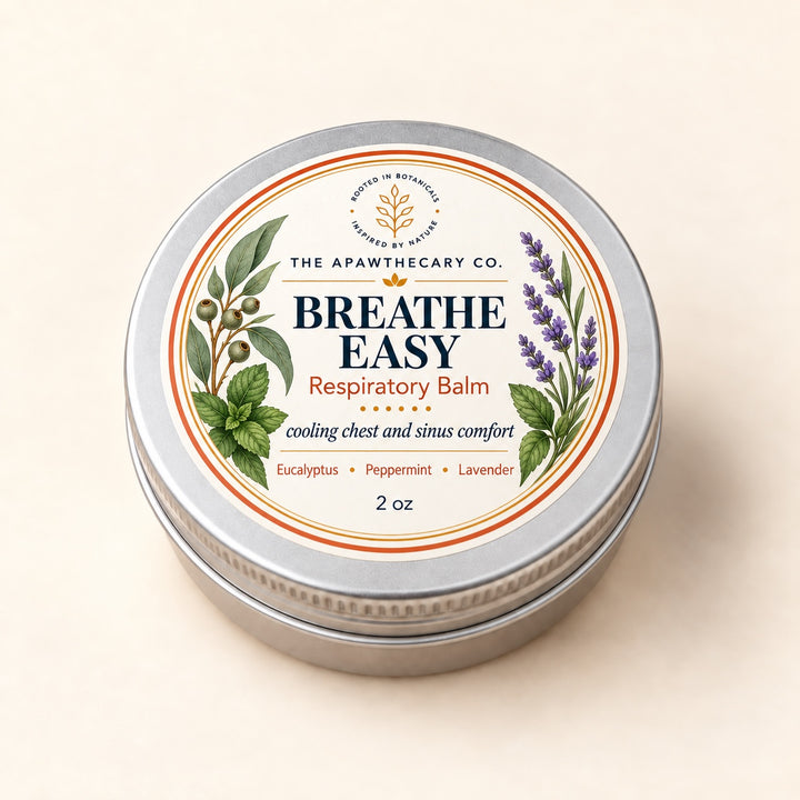 Breathe Easy 2 oz cooling aromatic balm tin with front label.