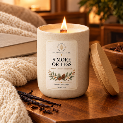 S’More or Less candle in a cozy reading-night setting