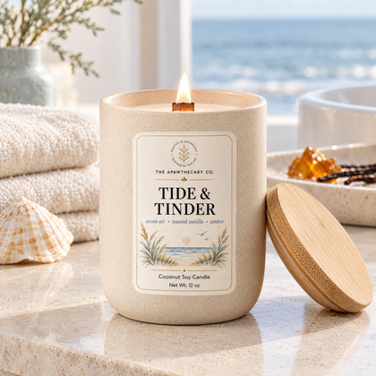 Tide & Tinder candle in an upscale coastal spa setting