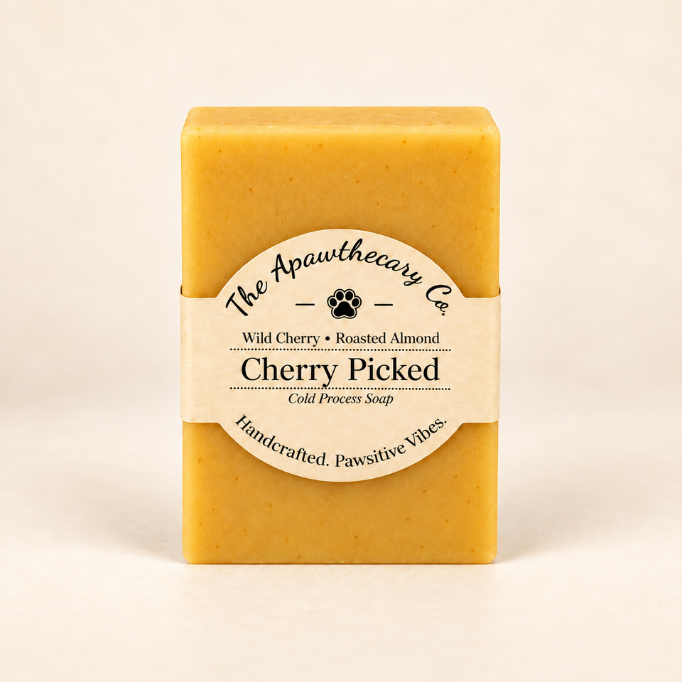 Cherry Picked cold process soap with wild cherry and roasted almond scent