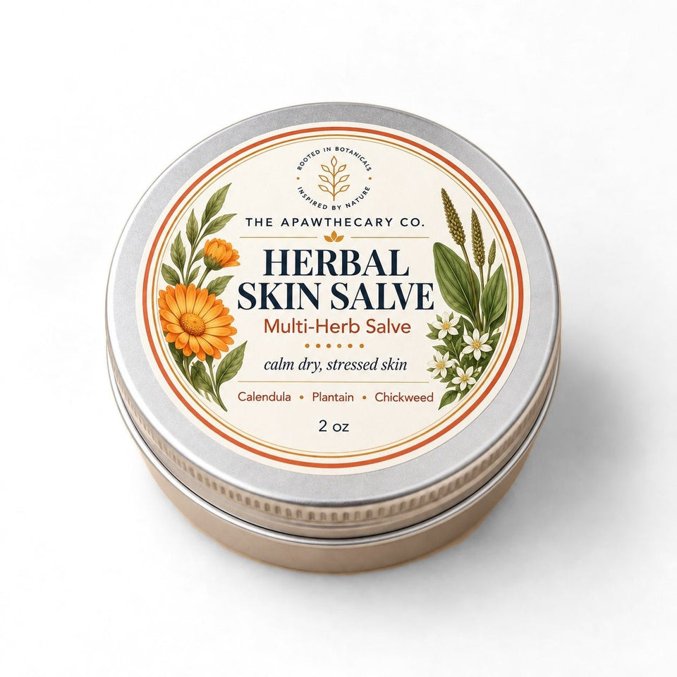 Herbal Skin Salve 2 oz tin with front label.