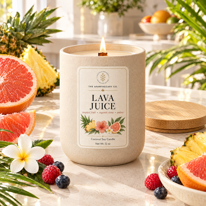 Lava Juice candle in a bright tropical kitchen