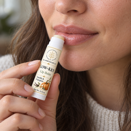Low-Key Lip Balm – Vanilla Pumpkin — product in use
