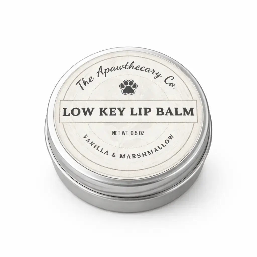 Low-Key Lip Balm - Vanilla & Marshmallow in a round metal tin by The Apawthecary Co.