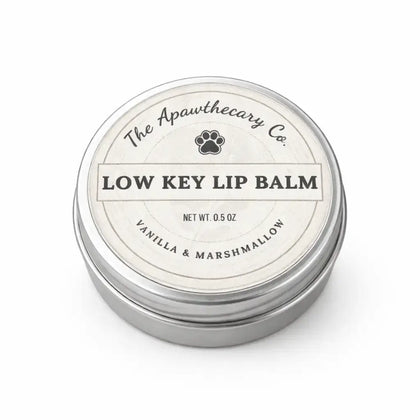 Low-Key Lip Balm - Vanilla & Marshmallow in a round metal tin by The Apawthecary Co.
