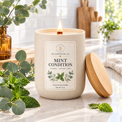 Mint Condition candle in a bright clean kitchen