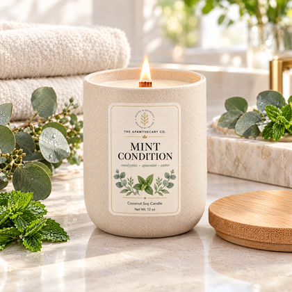 Mint Condition candle in an upscale spa bathroom