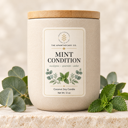 Mint Condition product image with eucalyptus and mint background