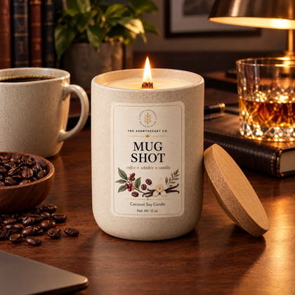 Mug Shot candle in a refined home office