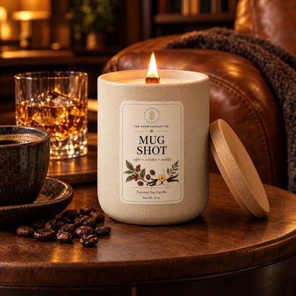 Mug Shot candle in a warm evening den