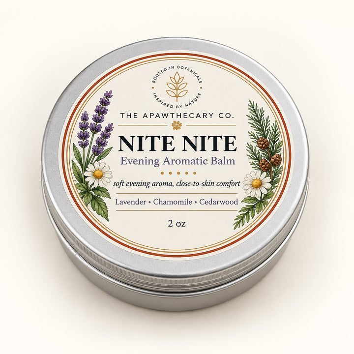 Nite Nite 2 oz evening aromatic balm tin with front label.