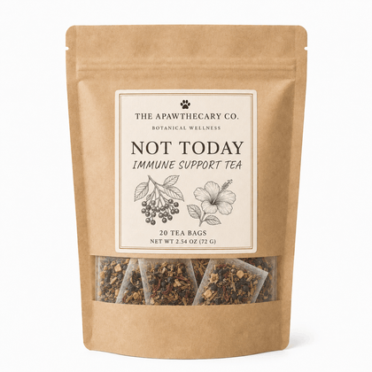 Not Today herbal tea pouch with two tea bags visible through the clear window.